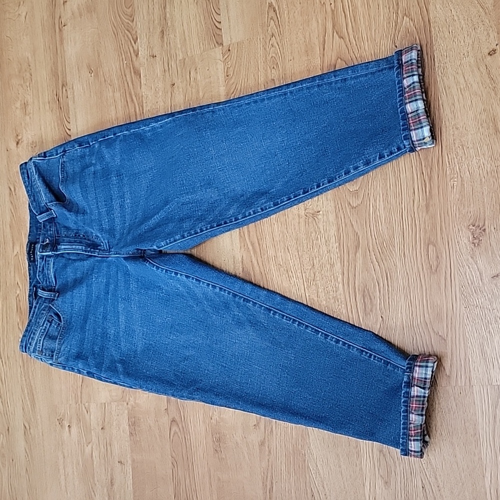 Talbots Everyday Relaxed Jeans With Plaid Cuff Size 10P